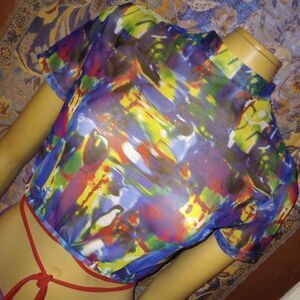 Love 83 multicolor sheer short sleeve crop top, XL